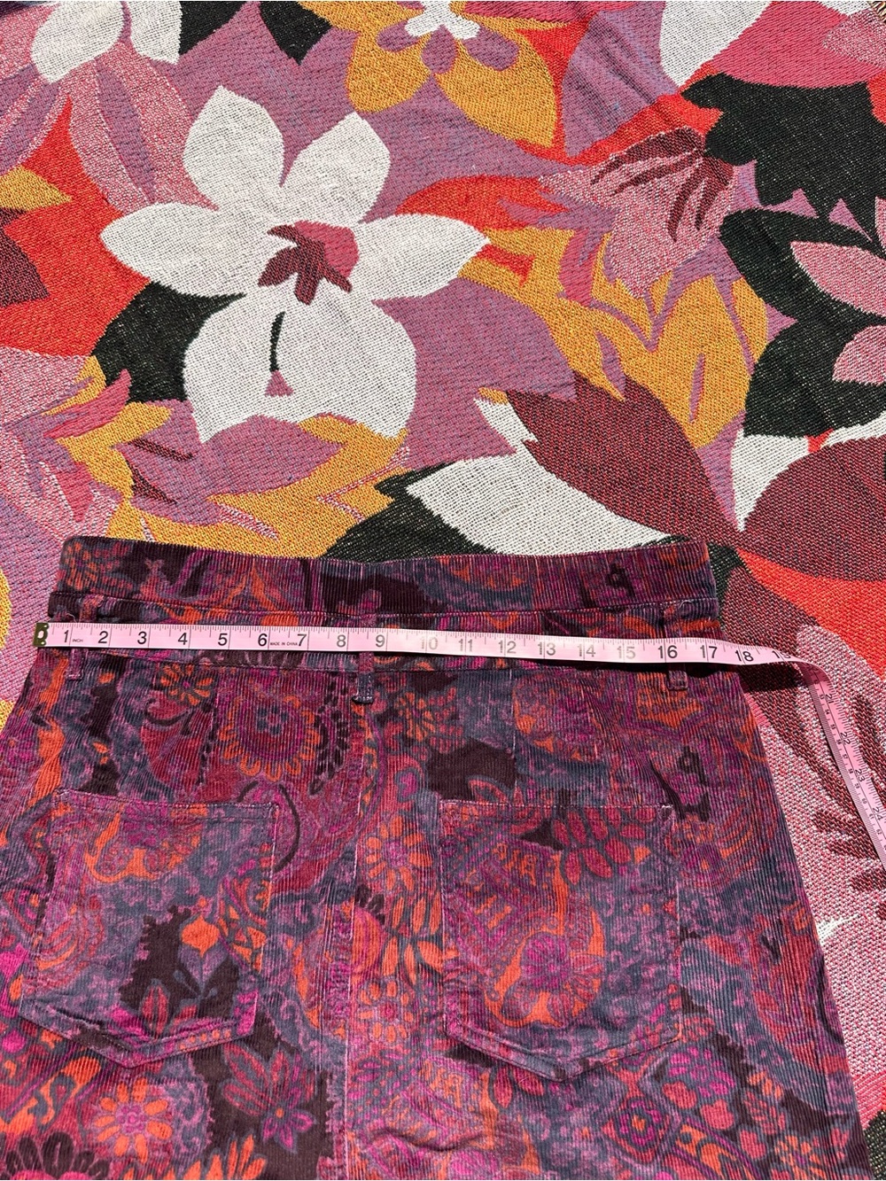 Pilcro Anthropologie Purple Paisley Corduroy Button-Front Mini Skirt - Picture 6 of 7
